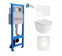 Lavita LAV101 Elément bâti-support pour WC 40cm + WC suspendu SOFI SLIM blanc sans rebord + plaque de commande LAV 4.1 blanc Kit