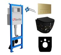 Lavita LAV101 Elément bâti-support pour WC 40cm+WC suspendu SOFI SLIM FIRE Noir sans rebord+plaque de commande LAV 3.5 Or |Kit|