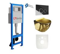 Lavita LAV101 Elément bâti-support pour WC 40cm+WC suspendu SOFI SLIM GOLDEN EYE sans rebord+plaque de commande LAV 4.2 Chrom |Kit|