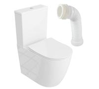 LAVITA Nautilius WHITE wc monobloc avec réservoir de chasse intégré, couvercle abaissement automatique, en céramique, cuvette sans bord, cuvette debout + raccord