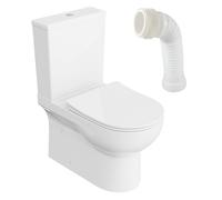 LAVITA POSEJDON White Monobloc Avec Réservoir de Chasse Intégré | Couvercle Avec Système d'Abaissement Automatique | Céramique Sans Bord | Cuvette Debout + Raccord