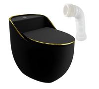 LAVITA Silia RIM Black / Gold Line Toilettes monobloc avec réservoir de chasse intégré - Abattant de WC avec système d'abaissement automatique - WC en céramique sans bord - Cuvette de toilette debout
