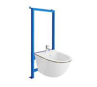 LAVITA Sofi Gold Line Élément mural pour bidet LAV 500 + bidet mural Sofi Gold Line Kit complet avec trou de robinetterie et protection anti-débordement en céramique WC hygiénique et facile