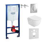 LAVITA Solido Start + WC suspendu mural Brava blanc sans bord + siège de WC avec système d'abaissement automatique Bouton chromé Kit complet encastré WC complet