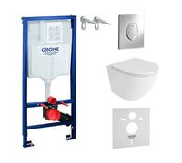 LAVITA Solido Start + WC suspendu mural Sofi One blanc sans bord + abattant de WC avec système d'abaissement automatique bouton chromé - Kit complet encastré WC complet