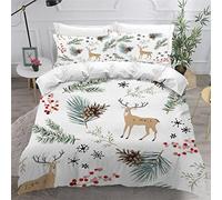 Lavnox Housse de Couette 140x200 Enfant Animaux Noël Parure lit 1 Personne Fille Garçon Microfibre 3D Forêt Dessin Animé Ensemble literie 3 Pcs avec Fermeture Éclair et 2 Taies d'oreillers