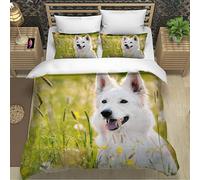 Lavnox Housse de Couette 140x200 Enfant Berger Suisse Parure de lit 1 personneen Douce Microfibre 3D Chien Animal Ensemble de literie avec Fermeture Éclair 3 pièces+2 Taies d'oreillers