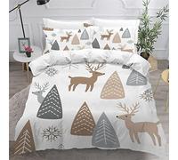Lavnox Housse de Couette 140x200 Enfant Cerf Forêt Parure de lit 1 Personne Fille Garçon Microfibre 3D Style Scandinave Ensemble de literie 3 pièces avec Fermeture Éclair et 2 Taies d'oreillers