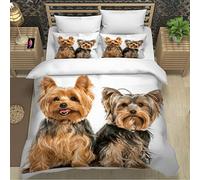 Lavnox Housse de Couette 220x240 Adulte Animal Chien Parure de lit 2 Personnes en Microfibre 3D Yorkshire Terrier Animal de Compagnie Ensemble de literie avec Fermeture Éclair+2 Taies d'oreillers