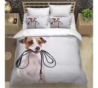 Lavnox Parure de lit 2 pièces en microfibre avec housse de couette 135 x 200 cm et 2 taies d'oreiller Motif chien Jack Russell Terrier avec fermeture éclair pour garçons filles enfants adultes