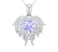 LAVUMO Aile d'Ange Gardien Collier Femme Argent 925 Pendentif Coeur Pierre de Naissance Bijoux Femme Cadeau Anniversaire Fête Des Mères Anniversaire (Argent-06-juin)