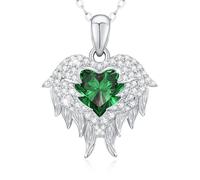 LAVUMO Collier Aile d'Ange Collier Femme Argent 925 Bijoux Femme Pierre de Naissance Pendentif Coeur Idee Cadeau Anniversaire Fête Des Mères Noël Saint Valentin