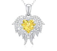 LAVUMO Collier Aile d'Ange Collier Femme Argent 925 Bijoux Femme Pierre de Naissance Pendentif Coeur Idee Cadeau Anniversaire Fête Des Mères Noël Saint Valentin