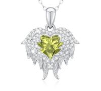 LAVUMO Collier Aile d'Ange Collier Femme Argent 925 Bijoux Femme Pierre de Naissance Pendentif Coeur Idee Cadeau Anniversaire Fête Des Mères Noël Saint Valentin