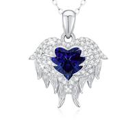 LAVUMO Collier Aile d'Ange Collier Femme Argent 925 Bijoux Femme Pierre de Naissance Pendentif Coeur Idee Cadeau Anniversaire Fête Des Mères Noël Saint Valentin