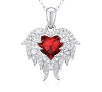 LAVUMO Collier Aile d'Ange Collier Femme Argent 925 Bijoux Femme Pierre de Naissance Pendentif Coeur Idee Cadeau Anniversaire Fête Des Mères Noël Saint Valentin