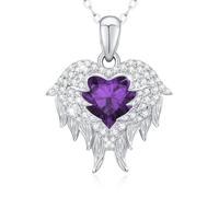 LAVUMO Collier Aile d'Ange Collier Femme Argent 925 Bijoux Femme Pierre de Naissance Pendentif Coeur Idee Cadeau Anniversaire Fête Des Mères Noël Saint Valentin