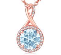 LAVUMO Collier Femme Argent Or Rose Halo Pendentif Argent Sterling Bijoux Cadeau pour Femme,Maman,copine à Noel, Anniversaire Saint Valentin avec Coffret Cadeau