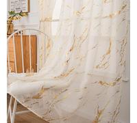 Lavyhuno Lot de 2 Rideaux Transparents dorés de 243,8 cm de Long, Rideaux avec Passe-Tringle pour Chambre à Coucher, Salon, décoration de Noël, Traitement de fenêtre à imprimé marbre en Feuille d'or