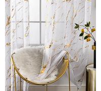 Lavyhuno Lot de 2 Rideaux Transparents en marbre Blanc doré pour Chambre à Coucher, Salon, 213 cm de Long, Passe-Tringle, pour décoration de Vacances, 132,1 x 213,4 cm