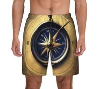Law of The Compass Short de bain de navigation pour homme, 2 en 1, séchage rapide, doublure de compression avec poches, noir, Medium