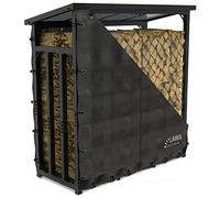 LAWA Living and Lifestyle Étagère à bois de cheminée extérieure en métal avec toit galvanisé - 188 x 70 x 188 cm - 45 kg - 3t 3,3 ³ SRM - Aide à l'empilage pour bois de chauffage - Noir avec bâche