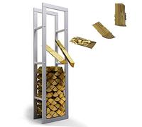LAWA Living and Lifestyle Étagère à bûches en métal galvanisée 40 x 25 x 150 cm ARGENTE intérieur et extérieur Range-bûches Support à bois de chauffage Stockage de bois Porte-bois de chauffage