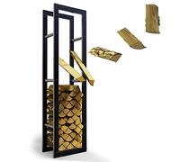 LAWA Living and Lifestyle Étagère à bûches en métal galvanisée 40 x 25 x 150 cm Noir intérieur et extérieur Noir Range-bûches Support à bois de chauffage Stockage de bois Porte-bois de chauffage