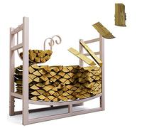 LAWA Living and Lifestyle Étagère à bûches en métal galvanisée 84 x 33 x 76 cm BEIGE intérieur et extérieur Range-bûches Support à bois de chauffage Stockage de bois Porte-bois de chauffage