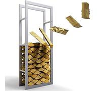 LAWA Living and Lifestyle Étagère à bûches galvanisée 60 x 25 x 150 cm Pour intérieur et extérieur en métal ARGENTE Range-bûches Support à bois de chauffage Stockage de bois Porte-bois de chauffage