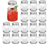 Lawei Lot de 16 mini bocaux Mason avec couvercles hermétiques - Petits bocaux à shot en verre de 56,7 g pour shots de gingembre, miel et confiture, cadeaux de mariage et de fête, mini desserts