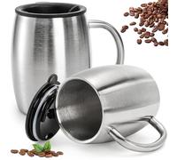 Lawei Lot de 2 Tasse à café en acier inoxydable avec Couvercle Tasse à boire thermique pour Le Camping en Plein Air Randonnée Bureau École - 400ml