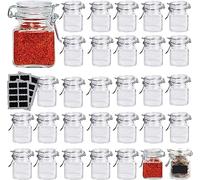 Lawei Lot de 30 pots à épices en verre Mini bouteilles à épices carrées avec joint en caoutchouc anti-fuite réutilisable parfait pour les épices