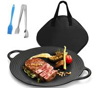 Lawei Lot de 4 poêles à griller coréennes en fonte de 30,5 cm avec sac, plaque de cuisson antiadhésive, pour camping, induction, gaz, table de cuisson électrique, intérieur/extérieur (30 cm)