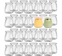 Lawei Lot de 40 bocaux en verre avec couvercle - 150 ml - Bocaux de rechange pour pudding et yaourt - Bocaux en verre - Pour confitures, gelées, miel, desserts, lait