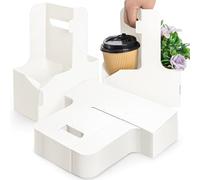 Lawei Lot de 50 porte-gobelets jetables en carton blanc avec poignée, pour boissons froides/chaudes, café, livraison de nourriture, porte-gobelets épais à emporter, facile à assembler
