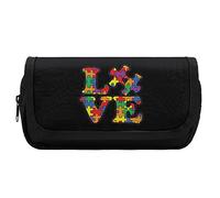 Lawenp Amour Sensibilisation à l'Autisme Puzzle Porte-Crayon Double Fermeture éclair Stylo Sac Grande capacité Porte-Stylo Papeterie Sac pour Bureau à Domicile