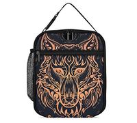 Lawenp Boîte à lunch isotherme Boho Tribal Wolf Head Portable Lunch Bag Symboles sacrés Réutilisable Petite glacière Lunchbox pour le travail Pique-nique Voyage