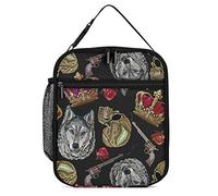 Lawenp Boîte à Lunch Isotherme Golden Crown Wolf Petit Sac à Lunch Vintage Crâne Roses Thermique Réutilisable Travail Déjeuner Refroidisseur pour Hommes Femmes Bureau