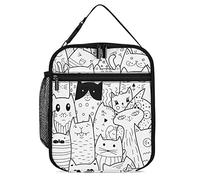 Lawenp Boîte à Lunch Isotherme Motif Chats Noirs Blancs Petit Sac à Lunch Journée Mondiale des Animaux Thermique Réutilisable Travail Déjeuner Refroidisseur pour Hommes Femmes Bureau