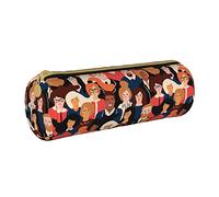 Lawenp Étui à Crayons cylindrique en Cuir Dessin animé employés de Bureau Personnes Motif Pochette à Crayons étui à Crayons Portable pour collège