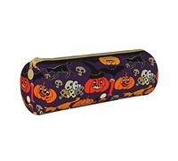 Lawenp Étui à Crayons cylindrique en Cuir Halloween Citrouille Bougie Motif Pochette à Crayons Sac de Rangement de Papeterie Portable pour collège