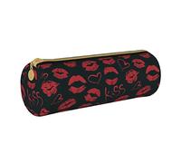 Lawenp Étui à Crayons cylindrique en Cuir lèvres Rouges Motif de Baiser Portable Sac de Rangement pour Crayons Pochette pour Stylo Fournitures Scolaires