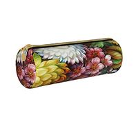 Lawenp Étui à Crayons cylindrique en Cuir Motif de Fleurs colorées Pochette de Papeterie de Bureau Portable Organisateur de Stockage de boîte de Papeterie