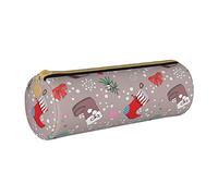 Lawenp Étui à Crayons cylindrique en Cuir Motif de noël Pochette de Papeterie de Bureau Durable Organisateur de Stockage de Stylo Sac