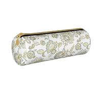 Lawenp Étui à Crayons cylindrique en Cuir Motif Fleur dorée Pochette à Crayons Sac de Rangement de Papeterie Portable pour collège