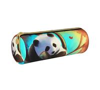 Lawenp Étui à Crayons cylindrique en Cuir Panda Fonds d'écran Motif Durable Crayon Sac de Rangement Stylo Pochette Organisateur de Rangement