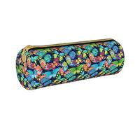 Lawenp Étui à Crayons cylindrique en Cuir Papillon Imprime Motif de Conception Durable Bureau Papeterie Pochette Stylo Pochette Organisateur de Stockage