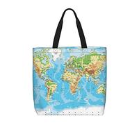 Lawenp Grand sac fourre-tout Carte du monde Grand sac d'épicerie pour le shopping, le travail, la plage