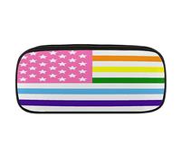 Lawenp Pochettes à Crayons Drapeau LGBT Gay Pride USA, étui à stylos en Cuir PU, Sac de Rangement cosmétique Portable